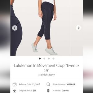 Lululemon in Movement crop, size 4